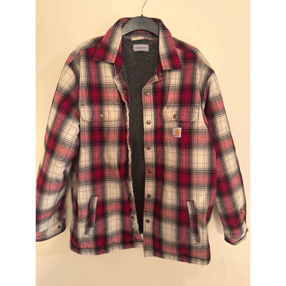 Carhartt Mens XL Red Plaid Sherpa Lined Flannel Shirt Jacket 103821 608